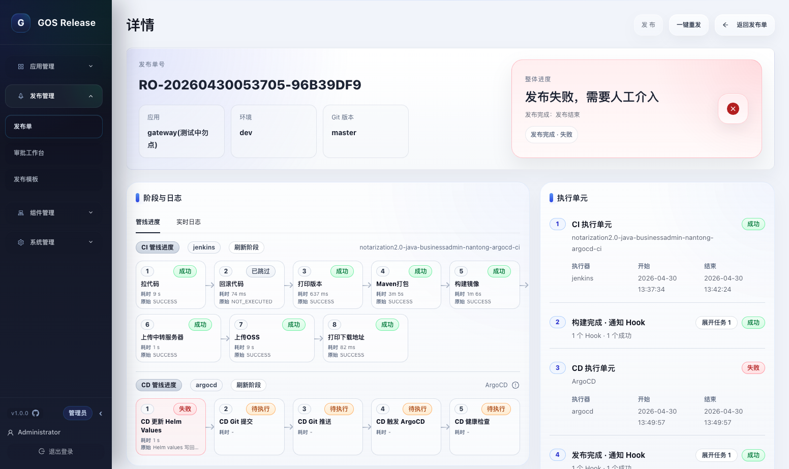 GOS Release 发布单详情界面